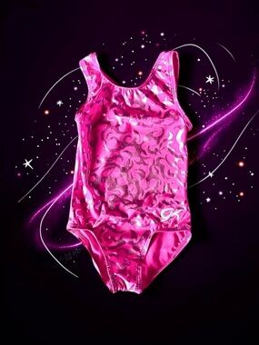 GK Elite Girls Leotard Pink Silver Metallic Flame Size CXS 2017